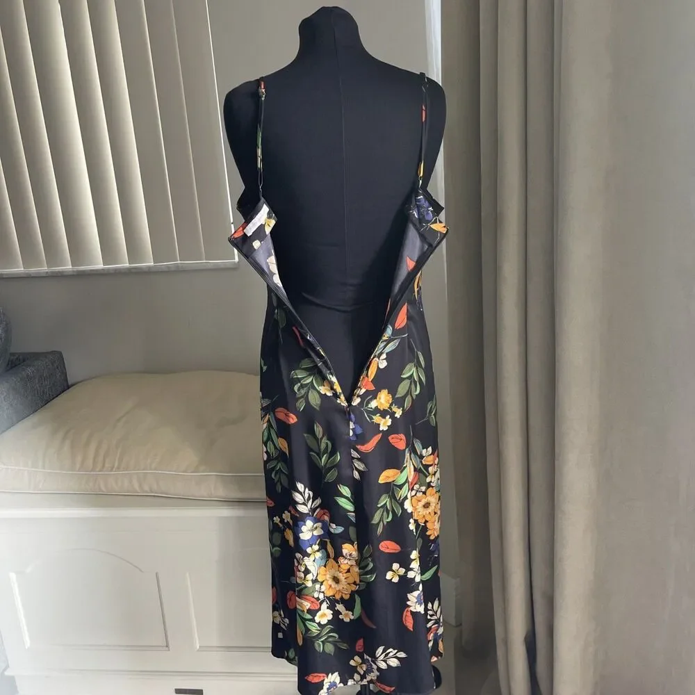 Pookie And Sebastian black floral Cowl Neck Midi Slit Dress M - Picture 5 of 11